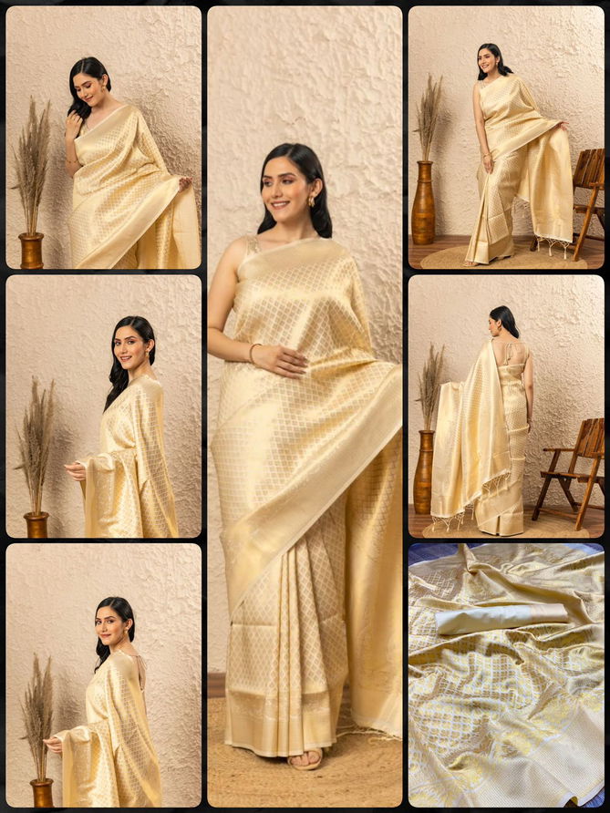 Offwhite By Aab Designer Soft Lichi Silk Saree Suppliers In India